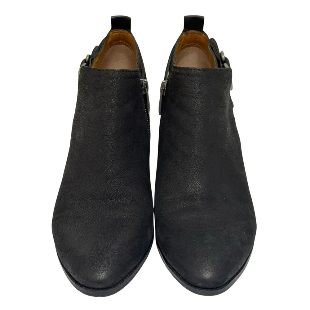 Franco Sarto Women's 8.5 W Black Leather Garfield Western Booties Side Buckle
